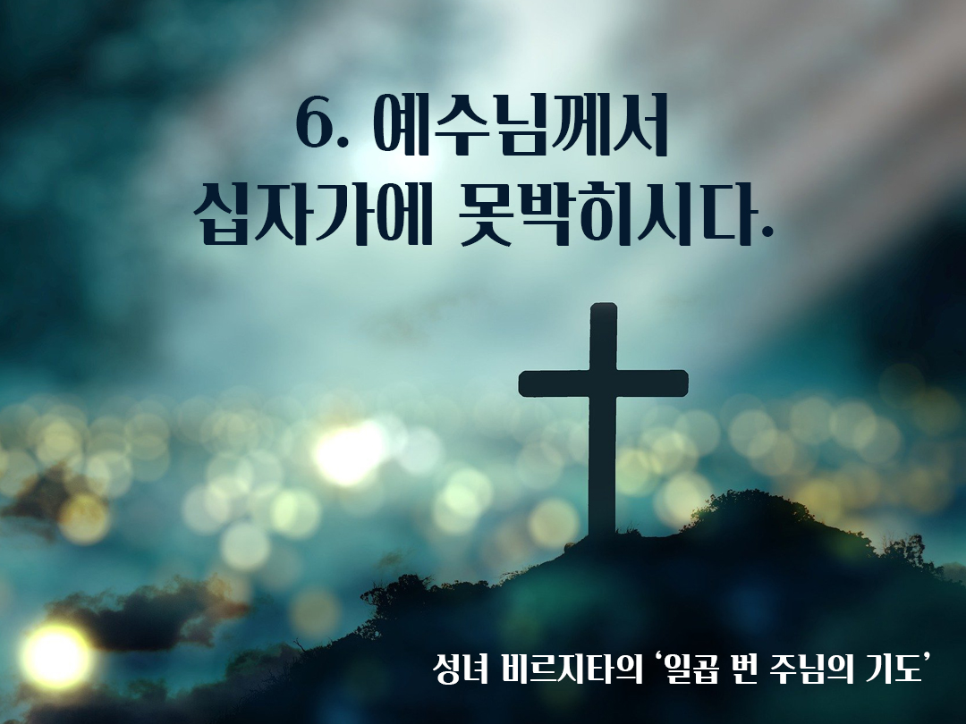 성녀 비르지타(St. Birgittas : 스웨덴 성인 비르짓다)의 일곱 번 주님의 기도 6. 예수님께서 십자가에 못박히시다 :