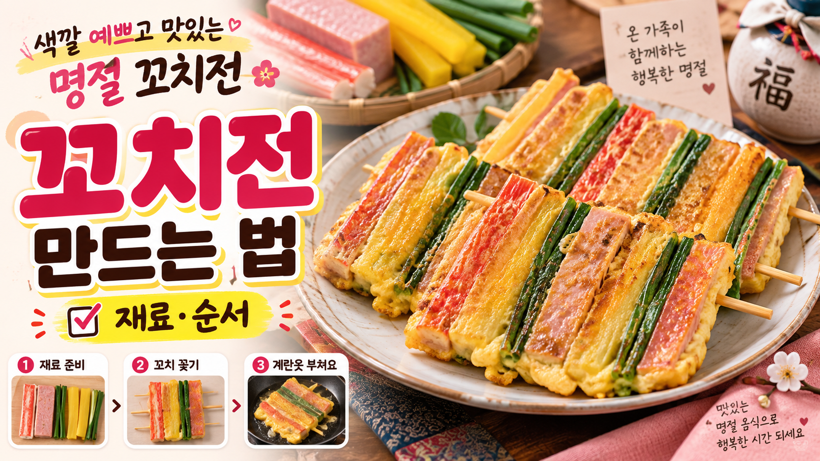 꼬치전 만드는 법｜색깔 예쁘고 맛있는 명절 꼬치전 재료&middot;순서