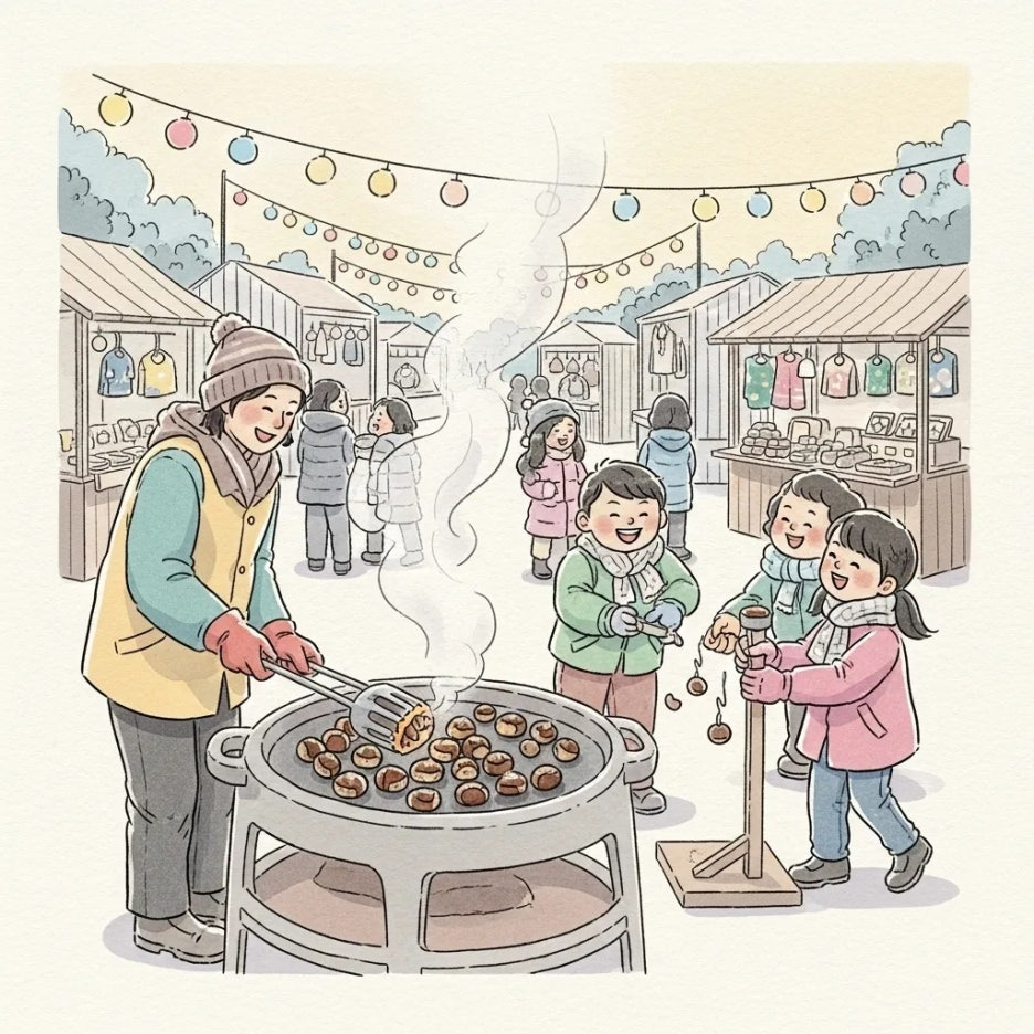 군밤 굽기 체험과 겨울 놀이 풍경