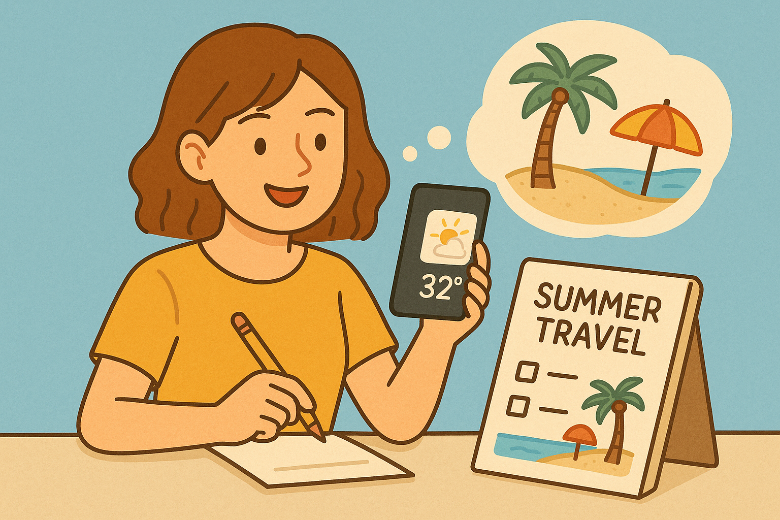 여름휴가 계획과 함께 휴가지 기후정보등을 체크하는 모습