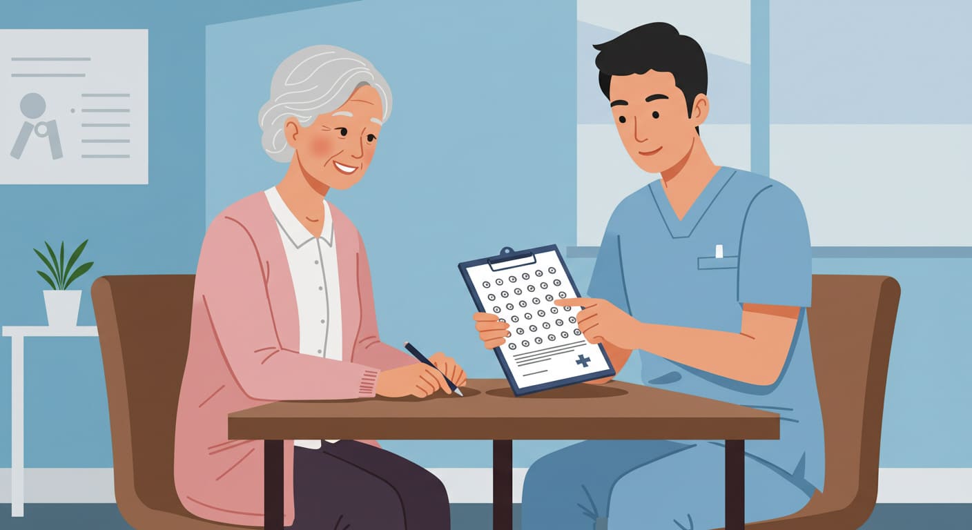 치매검사를 받고 있는 노인