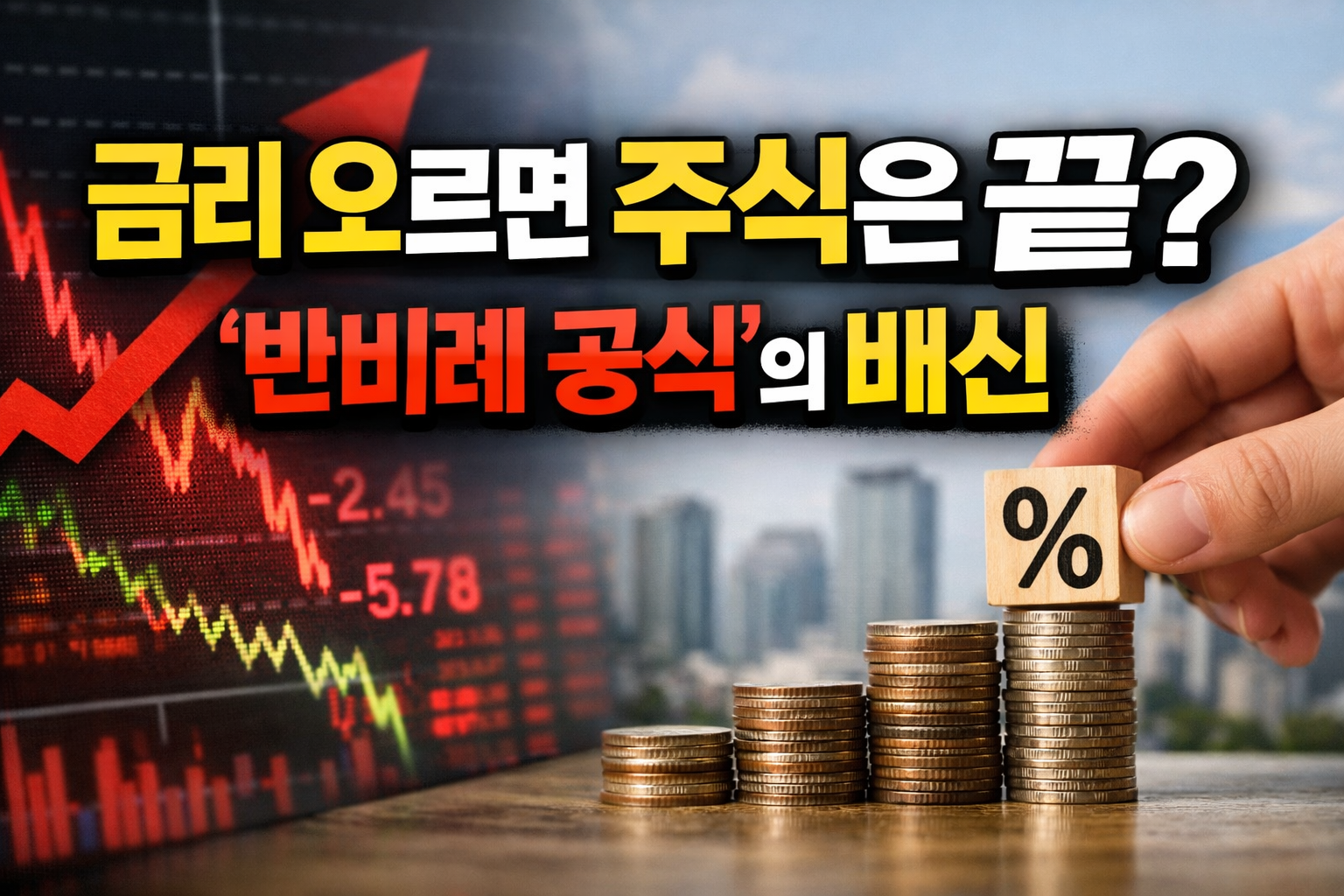 금리 오르면 주식은 끝이라는 오해, 반비례 공식이 항상 맞지 않는 이유를 보여주는 금리 인상과 주식 시장 이미지