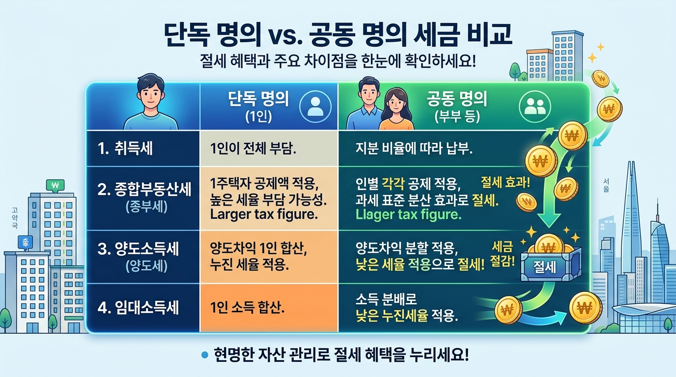 단독명의와 부부 공동명의의 종부세 예상액 차이를 보여주는 비교표
