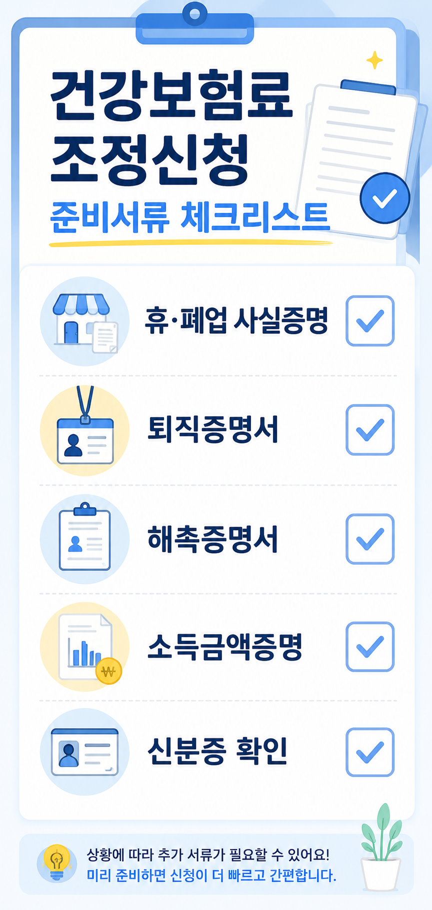 건강보험료 조정신청 준비서류 체크리스트 카드뉴스