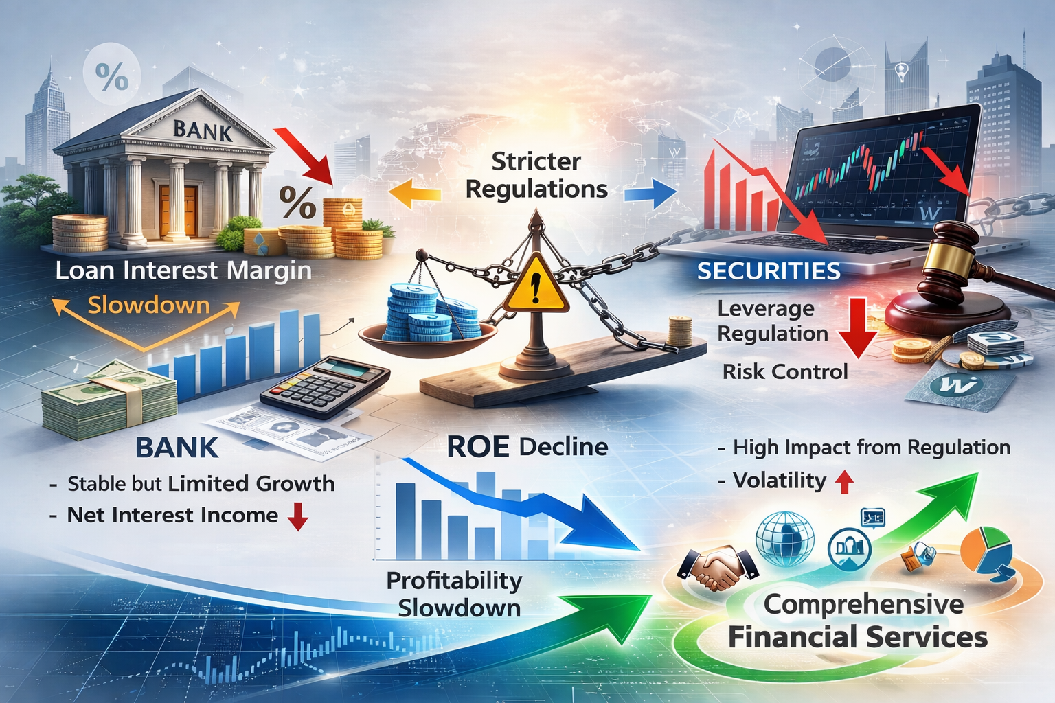 2026년 금융기관 수익 변화와 규제 영향
자본 규제 압박, 은행 증권사 수익 차이, 수익률 변화