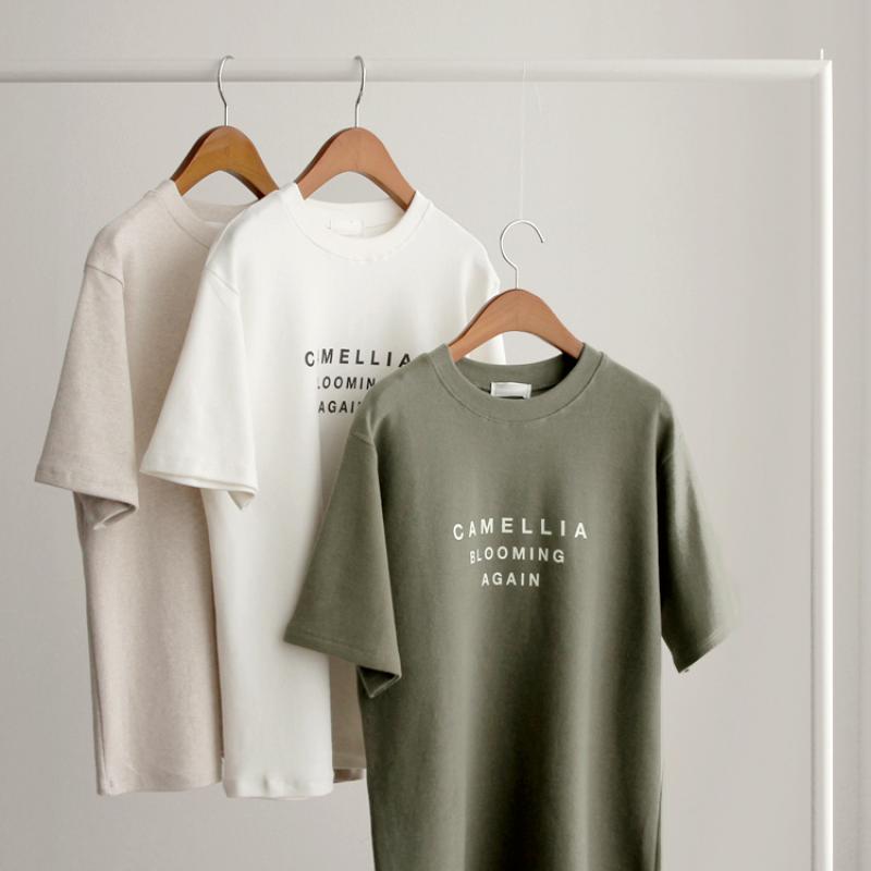 보송보송 피치기모 반팔 레터링티 가을 겨울 여성 기모 티셔츠