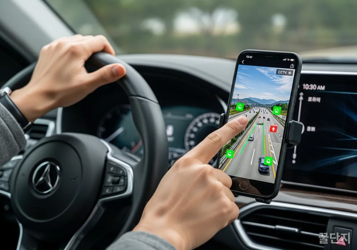 ์ค๋งํธํฐ์ผ๋ก ์ค์๊ฐ ๊ณ ์๋๋ก CCTV ๊ตํต์ ๋ณด ํ์ธํ๋ ๋ชจ์ต