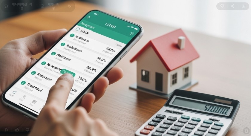 주담대 갈아타기 관련 이미지(스마트폰으로 대출 비교 앱을 보는 모습)