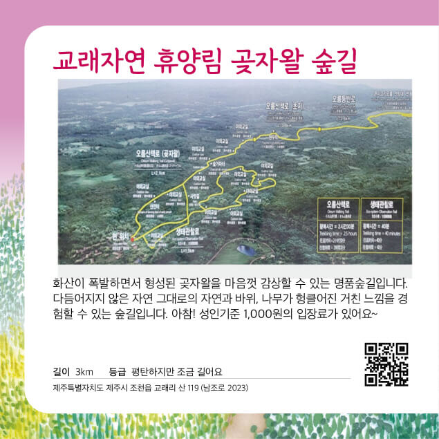[명품숲길 50선] 제주시 교래자연휴양림 곶자왈 숲길, 3km 속의 생태 교과서