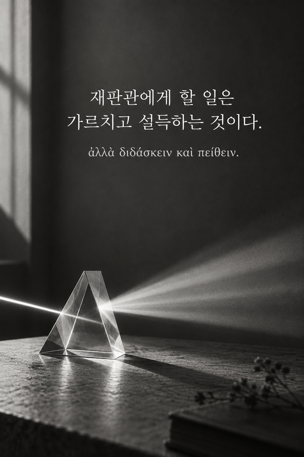 소크라테스 명언 11 &mdash; 재판관에게 할 일은 가르치고 설득하는 것이다. &mdash; 빛이 비치는 투명한 유리 프리즘