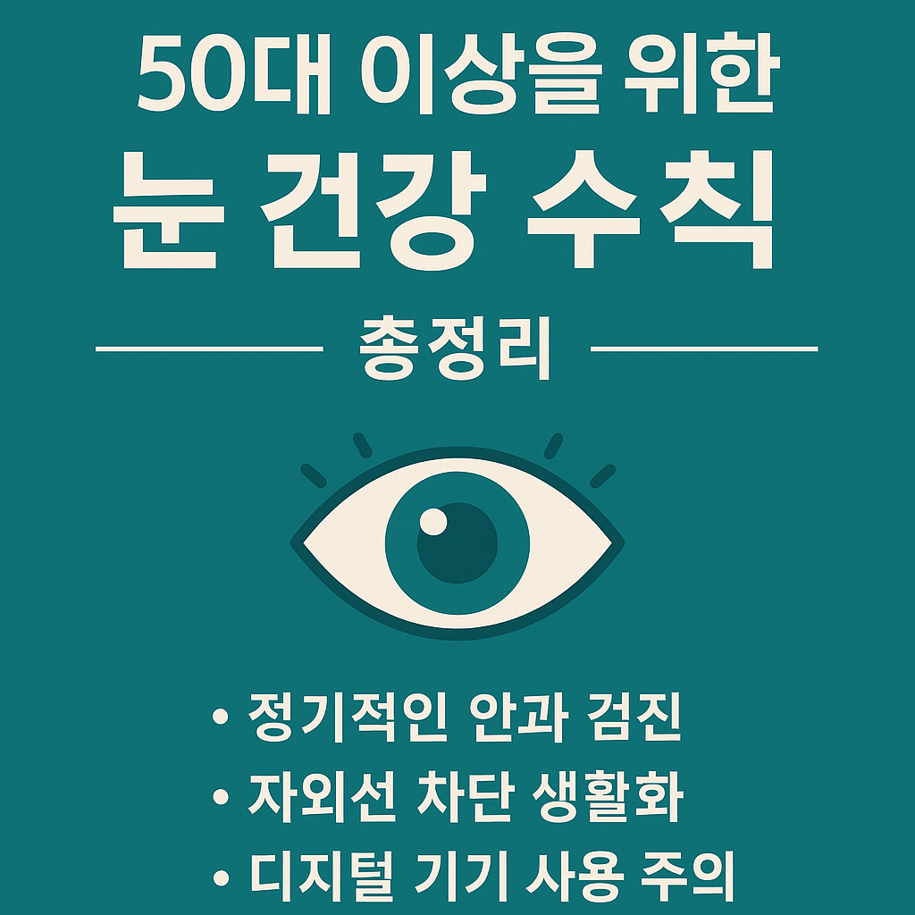 50대 이상을 위한 눈 건강 수칙 문구와 눈 이미지