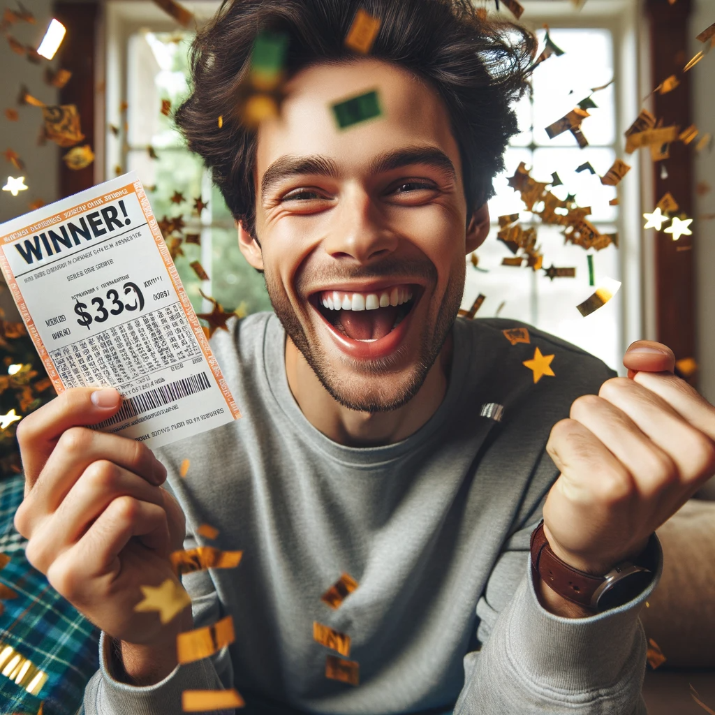로또 당첨후 기뻐하는 남자