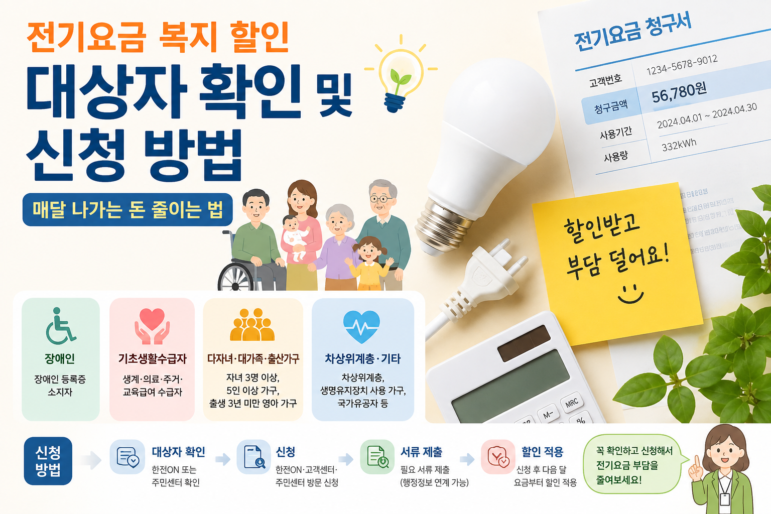 전기요금 복지 할인 대상자 확인 및 신청 방법