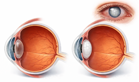 정상안구 백내장안구 비교 이미지