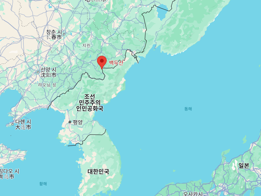 백두산의 위치를 알 수 있는 지도