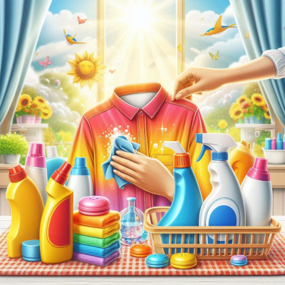 햇살이 비치는 창가에서 셔츠에 얼룩 제거제를 바르는 손