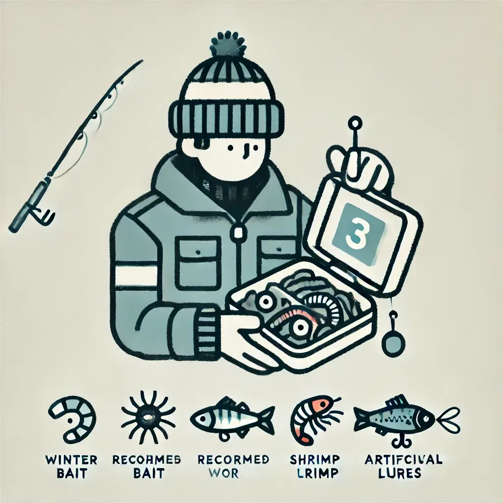 추천 미끼를 보는 낚시꾼의 이미지.