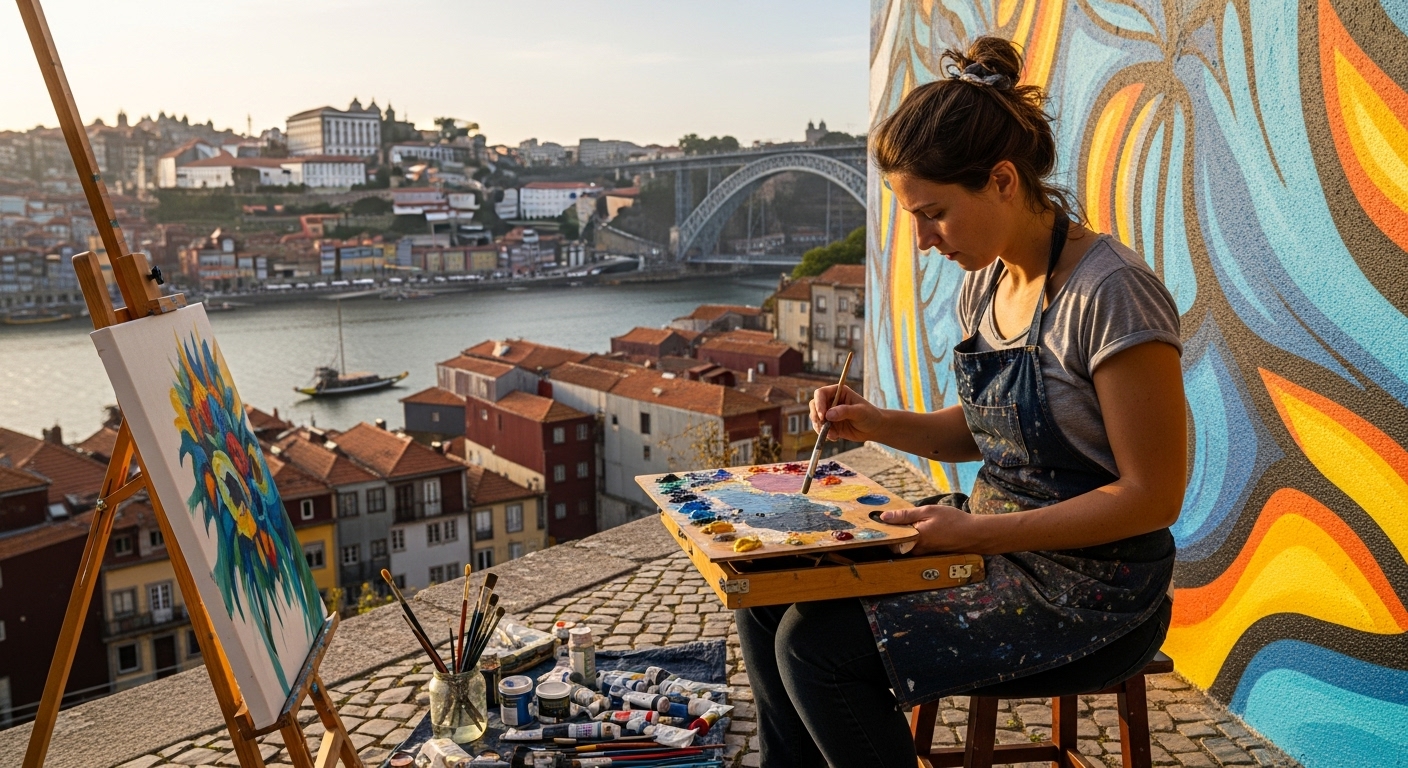 야외 페인트 혼합중인 아티스트