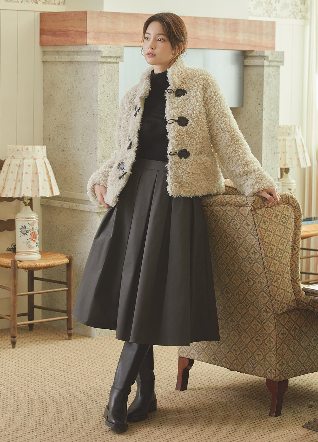 골지 터틀넥 블랙 모델 착장