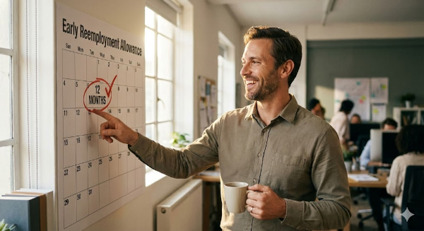 '12 Months' 문구와 함께 캘린더가 12개월을 나타내고 있고, 그 아래에 체크 표시(✓)가 된 모습. 1년 근속을 상징하는 이미지.