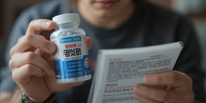 영양제 성분표를 꼼꼼히 읽고 있는 남성의 모습