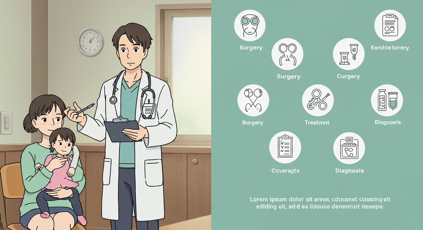 보장 항목을 설명받는 부모와 핵심 담보 아이콘