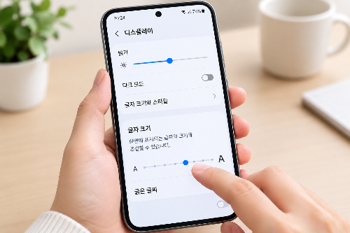 스마트폰 설정에서 글자 크기를 조절하는 화면