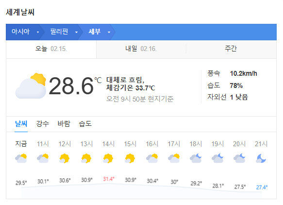 필리핀 세부 2월 날씨 옷차림 추천 여행지