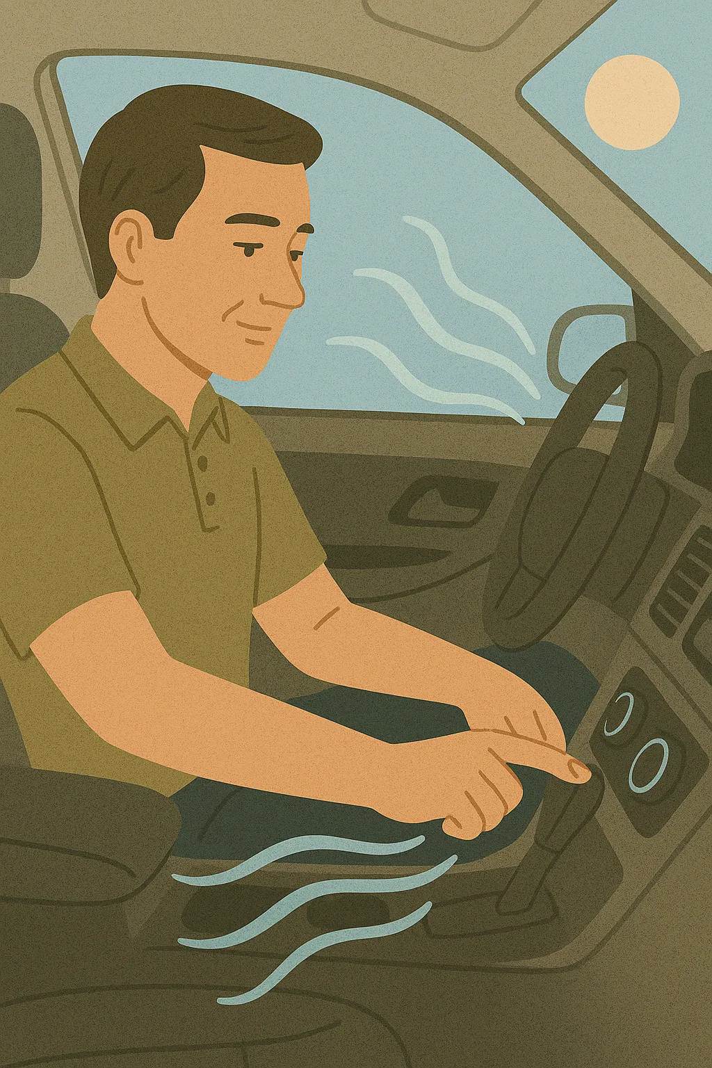 운전자가-자동차-에어컨을-켜고-차량-내부-공기를-순환시키는-모습-에어컨을-주기적으로-사용해야-하는-필요성과-관리-중요성을-표현한-장면