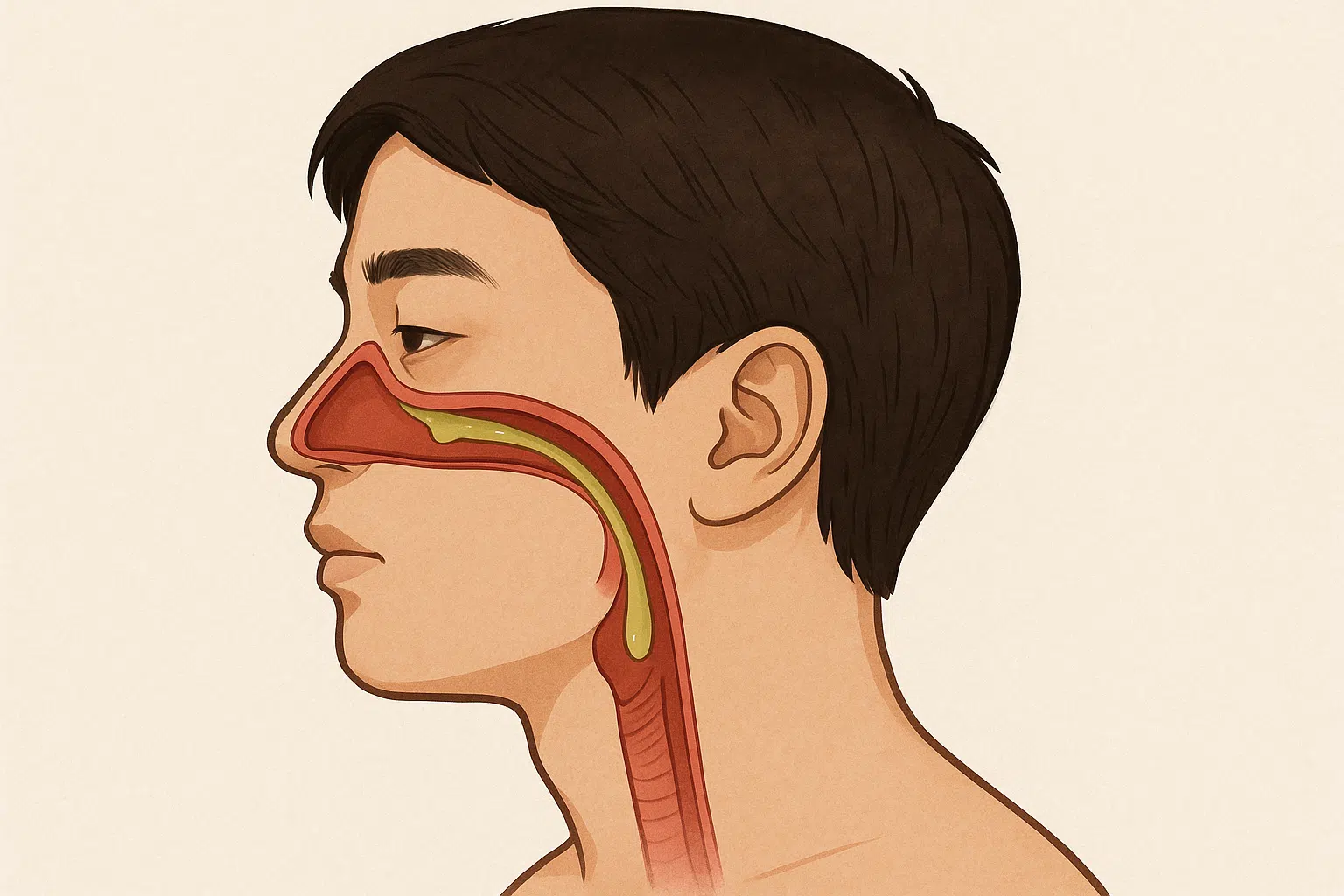 콧물이 코 뒤로 흘러 목으로 넘어가는 과정