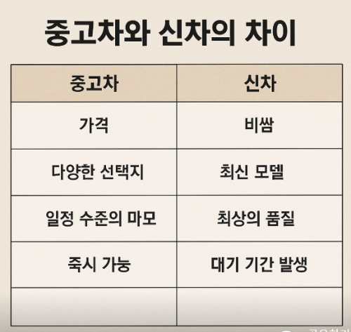 중고차와 신차의 차이에 대한 이미지