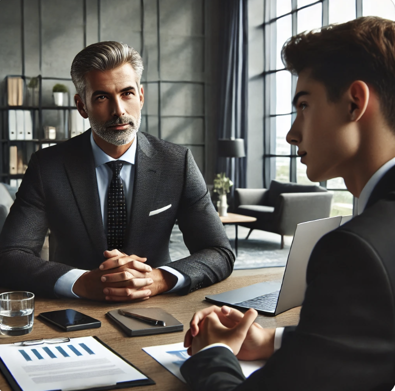 회사 오너와 연봉 협상 하는 장면