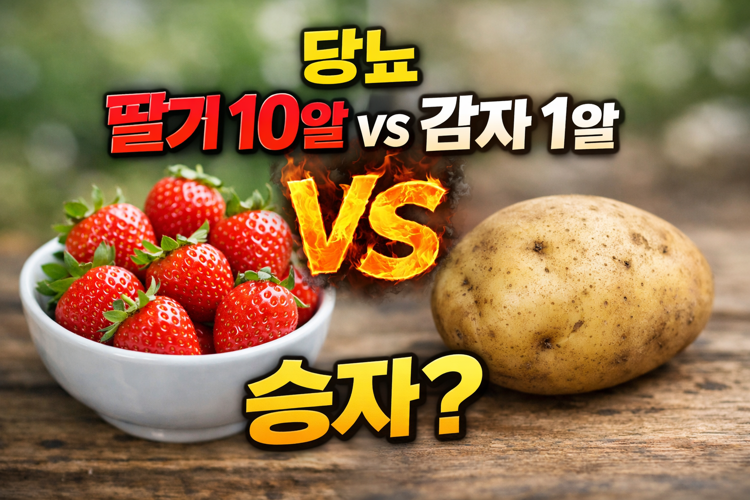 딸기 10알과 감자 1알을 비교한 이미지, 딸기와 감자의 혈당부하 차이를 시각적으로 표현한 썸네일