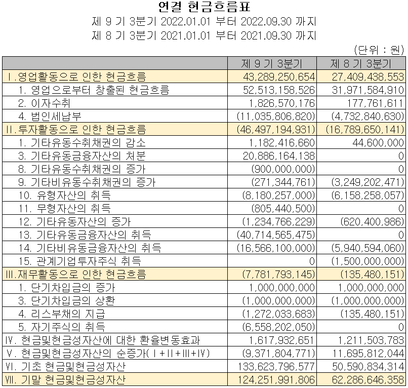 덕산네오룩스 - 현금흐름표