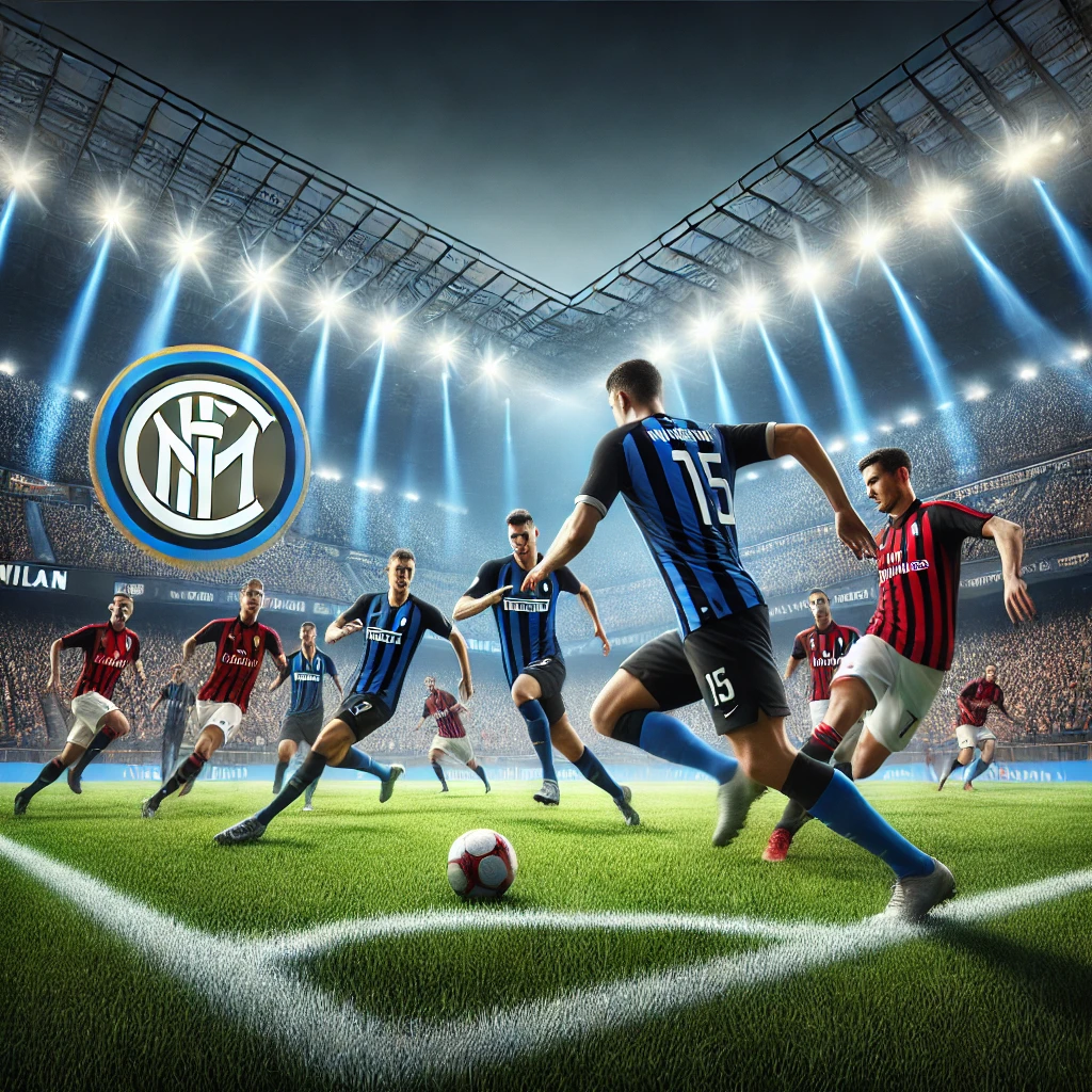 인터밀란 선수들과 AC밀란 선수들이 축구하는 장면