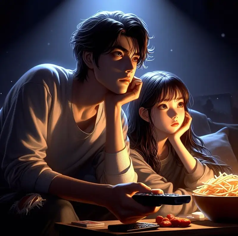 영화를-시청하는-커플의-모습