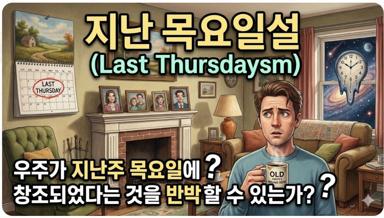 지난 목요일설 (Last Thursdayism): 우주가 지난주 목요일에, '오래된 것처럼 보이는 기억'을 포함해 창조되었다는 것을 반박할 수 있는가?