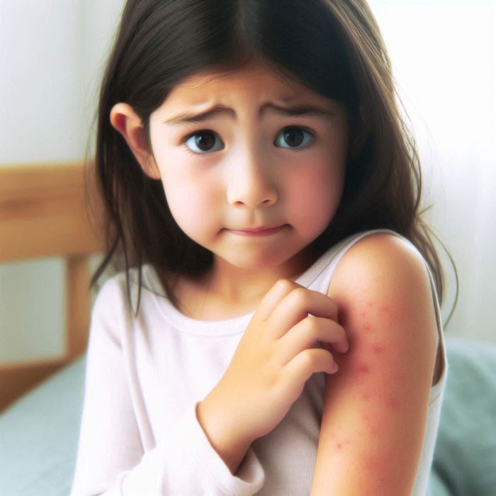 섬유 알러지로 몸을 긁고 있다.