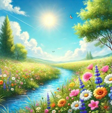 봄에 꽃이 활짝 핀 모습