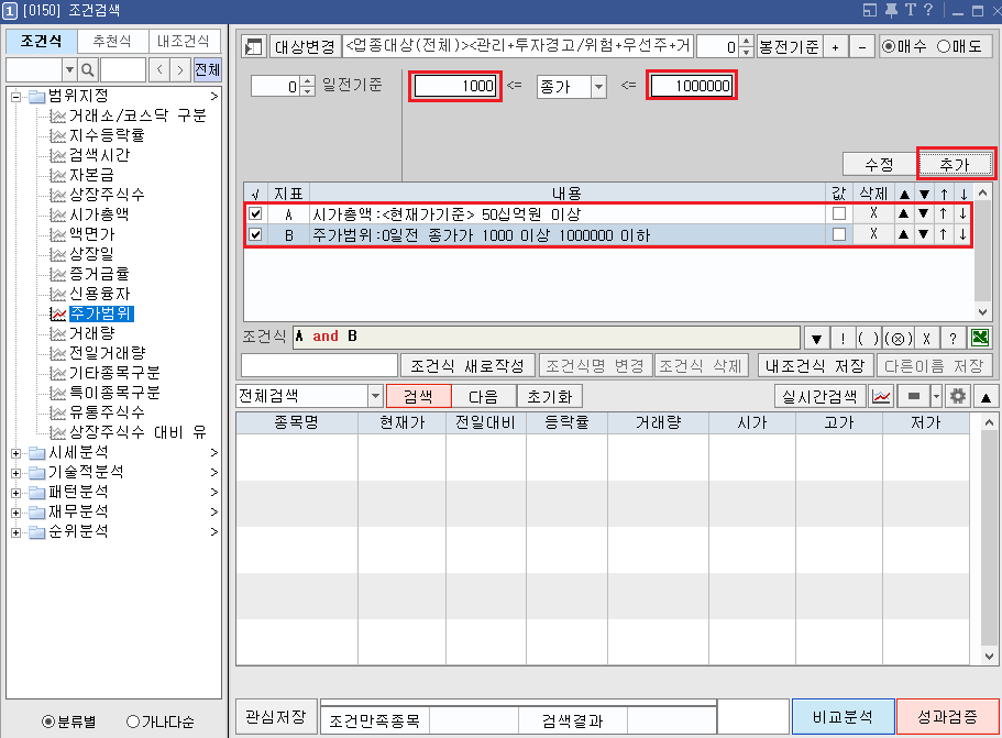 주가 범위 입력