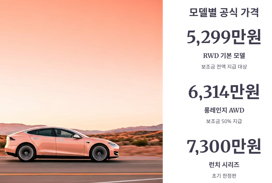 확정된 국내 판매 가격 (2025년 기준)