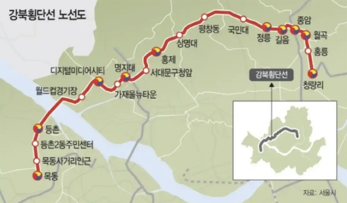 강북횡단선-노선도-목동출발-청량리도착