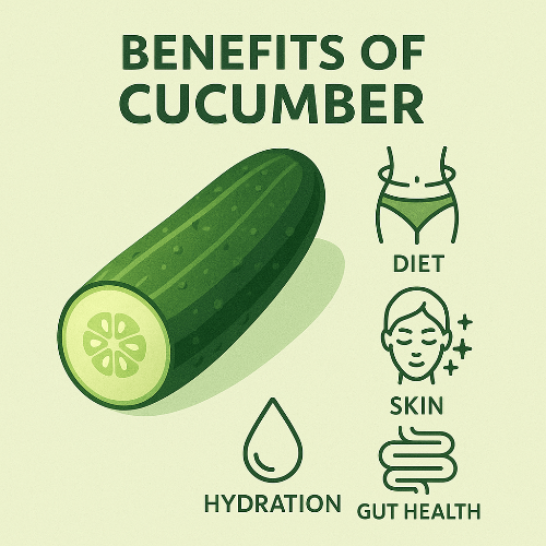 오이의 건강 효능을 요약한 인포그래픽 이미지
