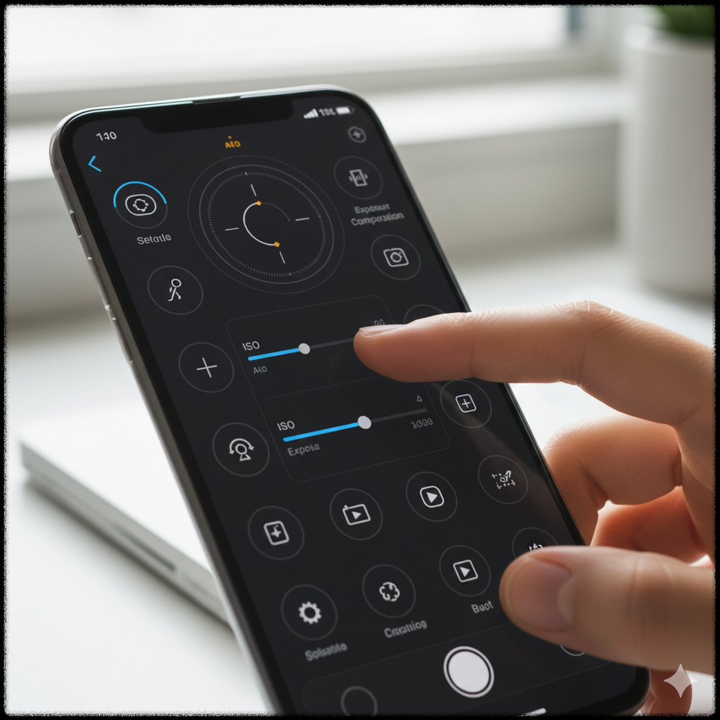 스마트폰 카메라의 ISO 노출을 조절하는 모습