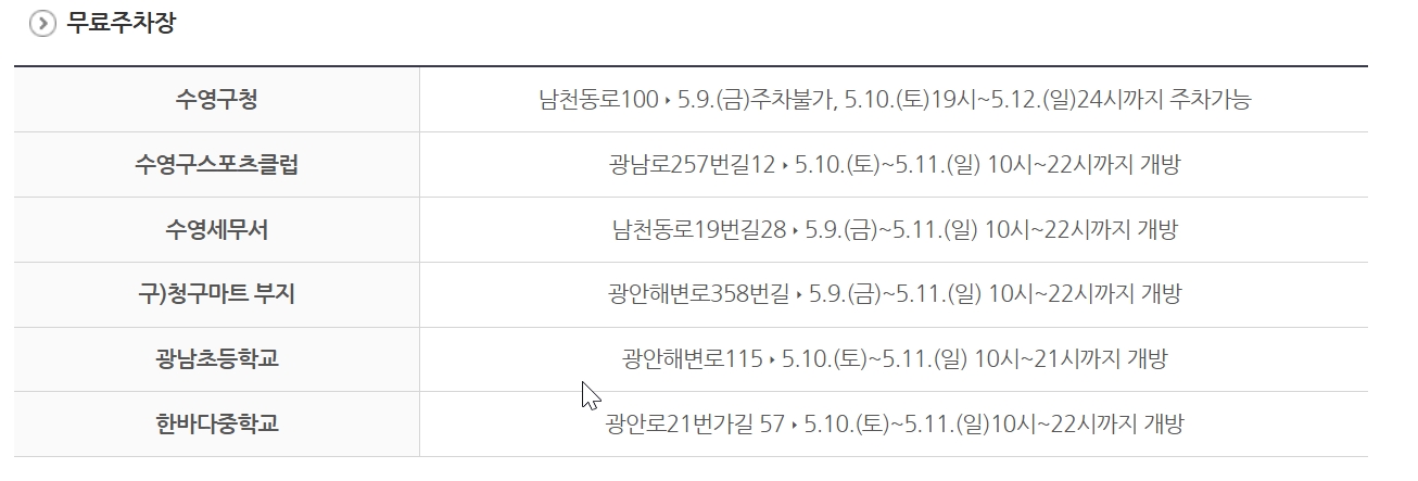 무료주차장리스트