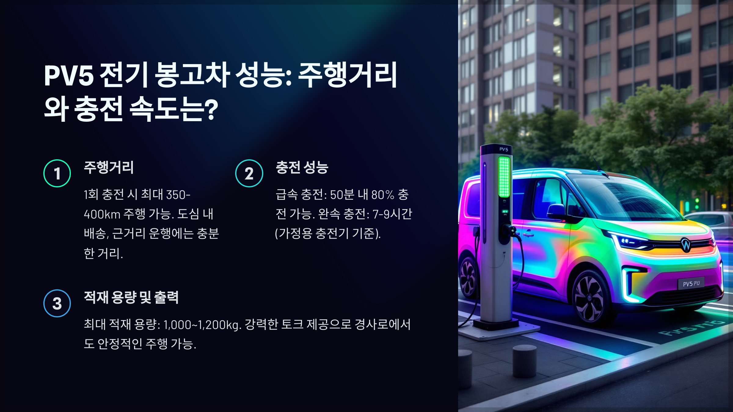 PV5 전기 봉고차 성능: 주행거리와 충전 속도는?