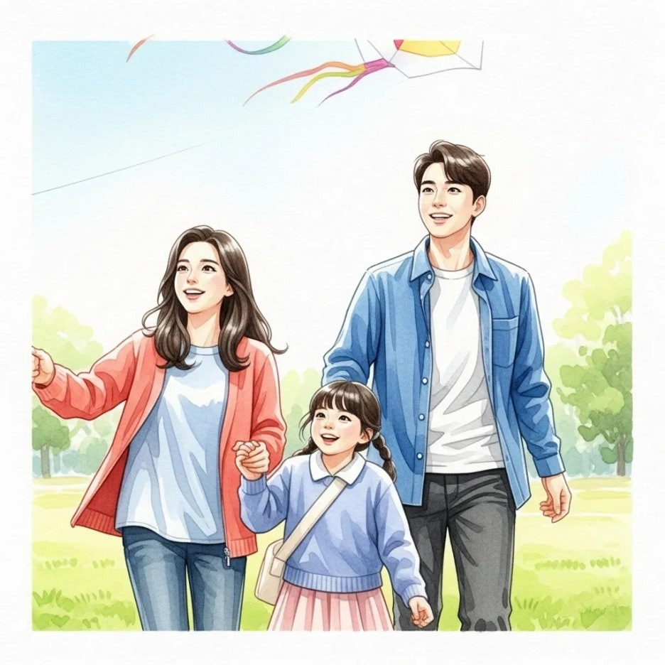 현대에 영등날을 즐기는 가족의 모습