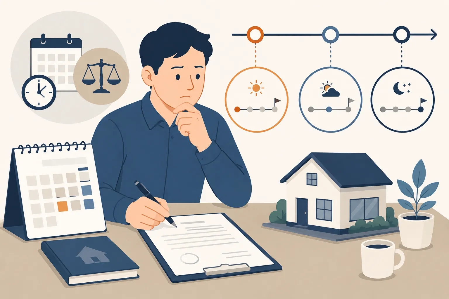 양도세 줄이려면 언제 팔아야 할까를 판단할 때 매도 예정일과 보유기간 경계가 세금 차이에 영향을 주는 흐름을 설명한 이미지