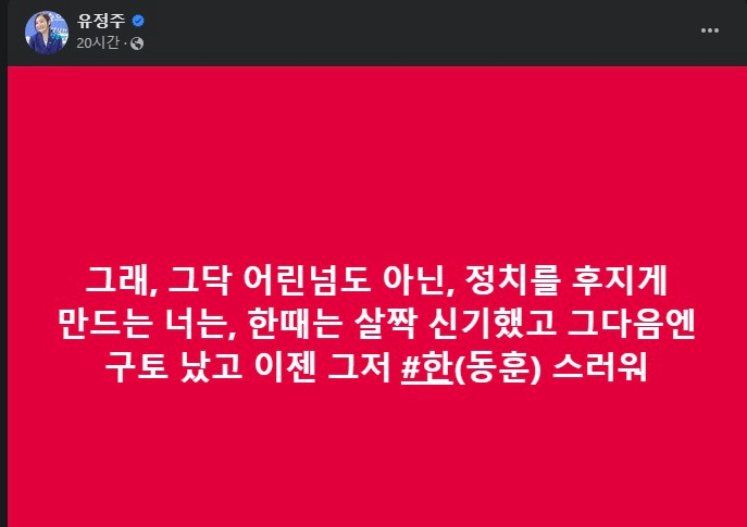 유정주 국회의원 프로필 나이 고향 학력 재산 및 유정주 한동훈 막말 페이스북