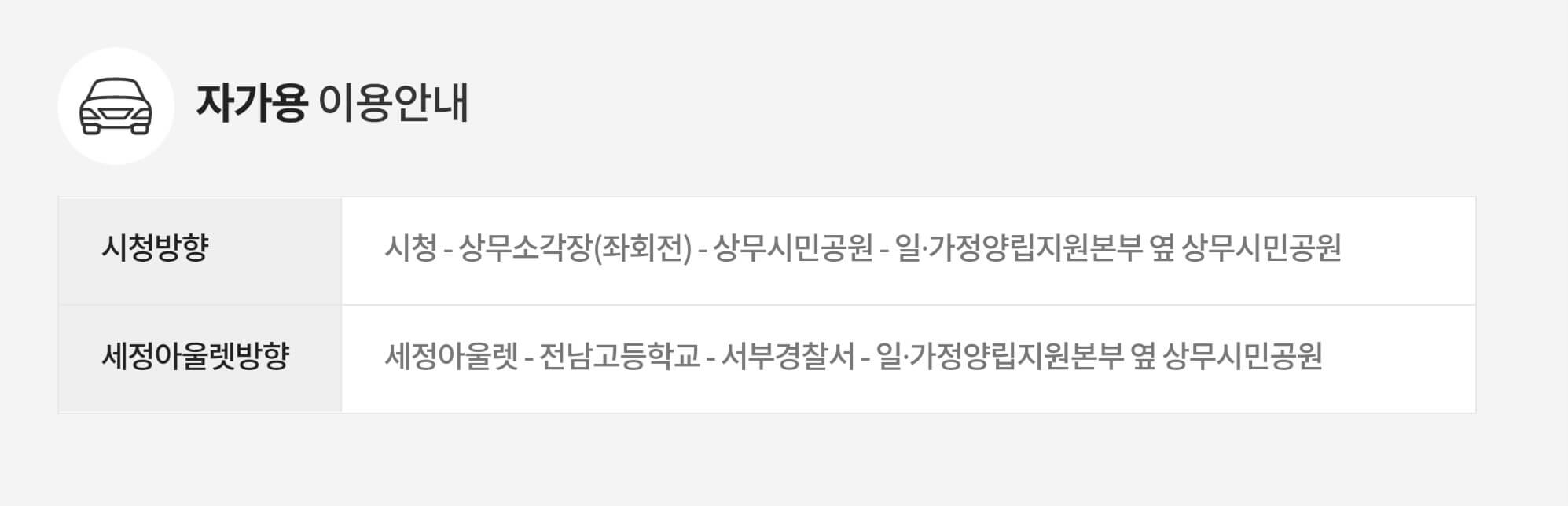 상무시민공원 길찾기 - 차